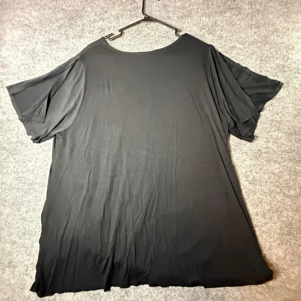 East Adeline Black V-Neck Side Knot Split Sleeve Top Plus Size 2X TB38813 USA